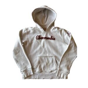 Y2K Abercrombie & Fitch White Cursive Script Embroidered Logo M Cotton Hoodie
